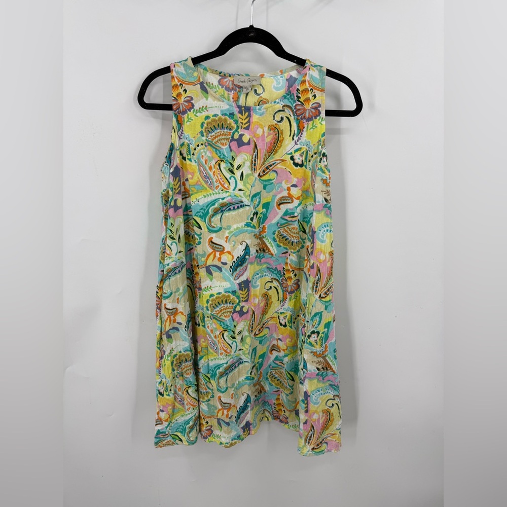 Charlie Paige cotton Multicolor Paisley Sundress in Yellow, Teal & Orange S
